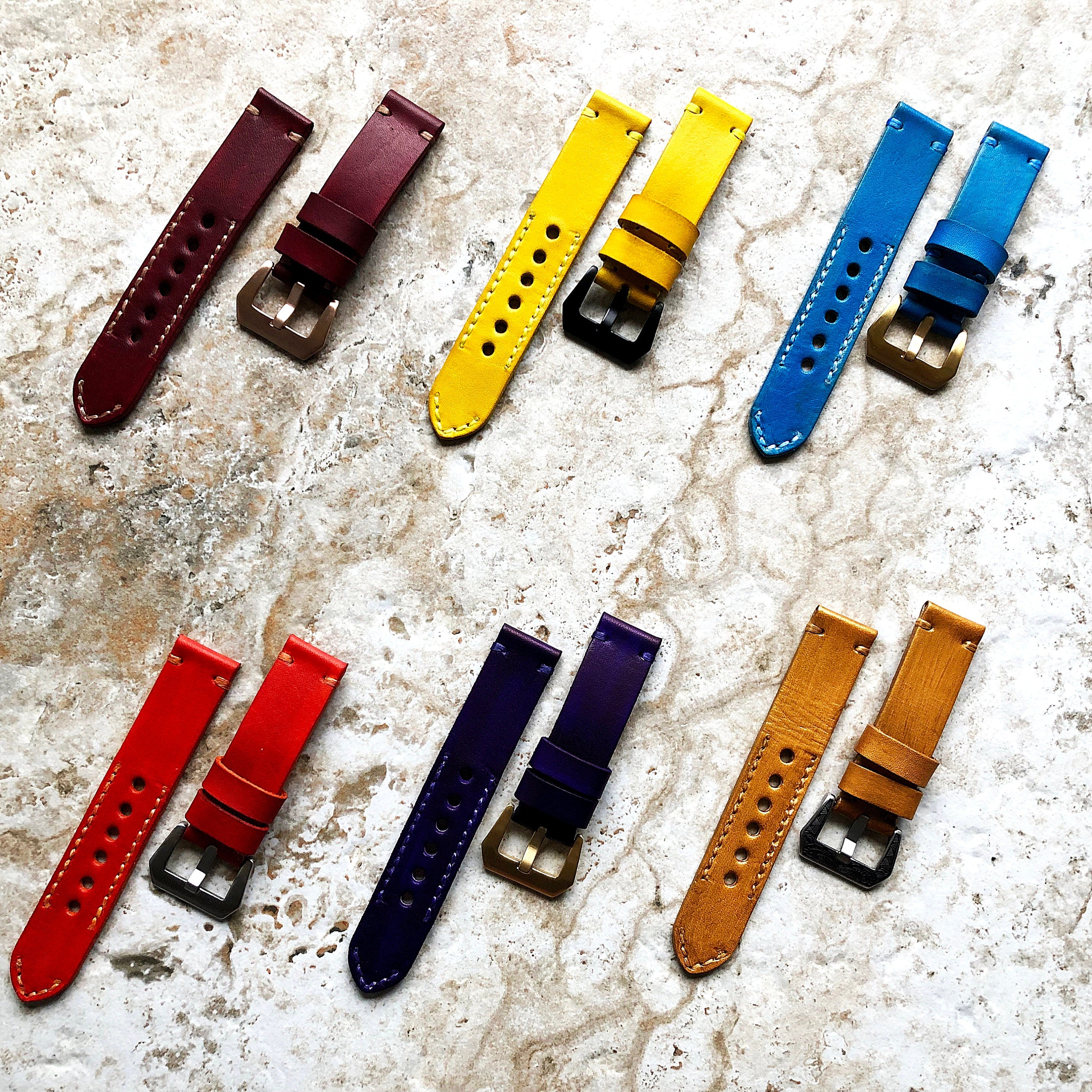 22mm Watch Band Gold Purple Orange Yellow Turquoise Burgundy Genuine Leather Compatible with Apple Watch Fitbit Versa 2 3 4 Sense 2 Ionic